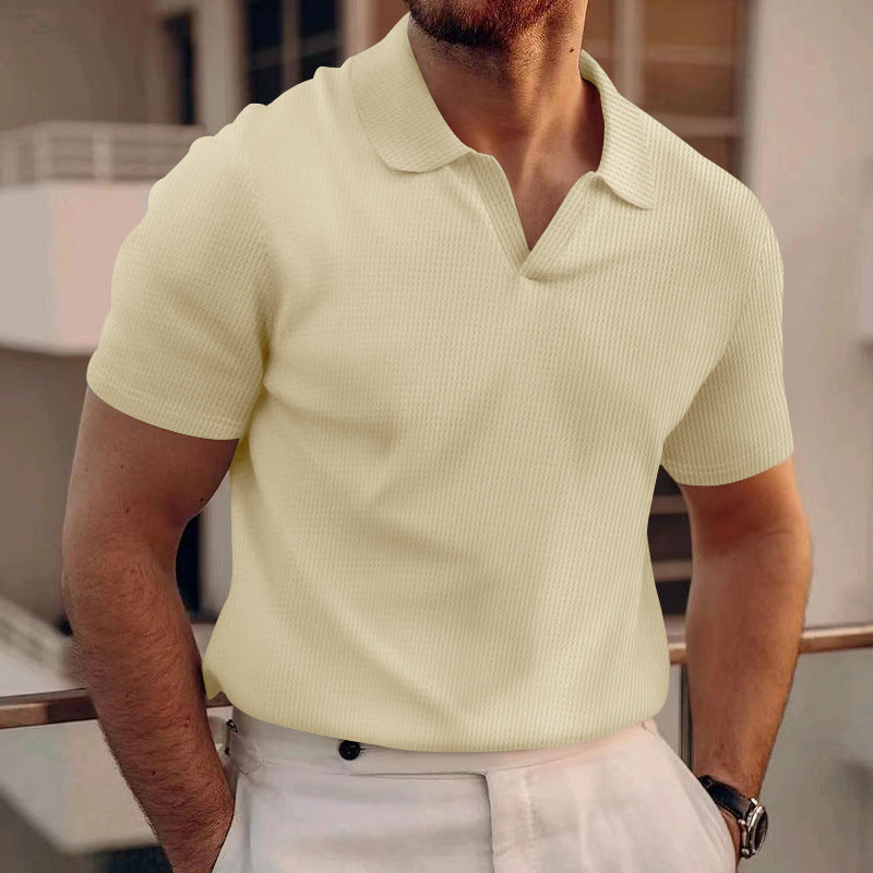 Men's Summer Lapels T-shirt Heavy Waffle Khaki - D&A