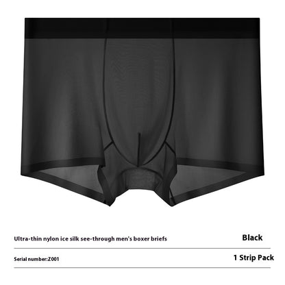 Ultra-thin Cool Ice Silk Breathable Traceless Transparent Hair Exposed Sexy Boxer Black - D&A
