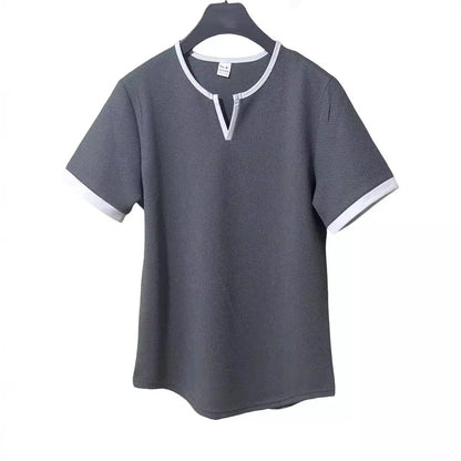 Color-block V Neck Outdoor Sports Waffle T-shirt - D&A