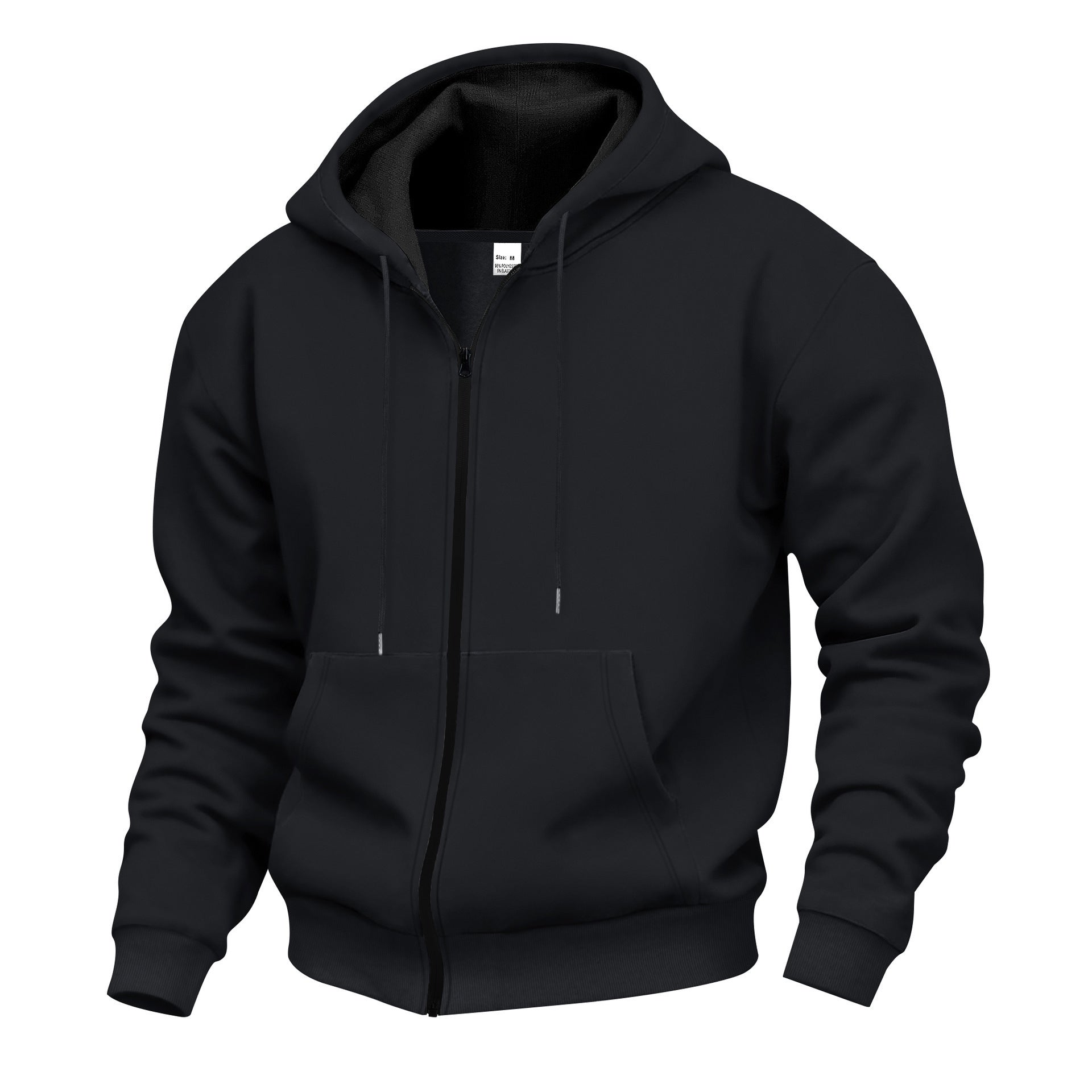 Men's Warm With Velvet Hooded Zipper Casual Sweatshirt Black - D&A