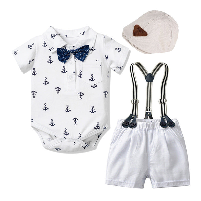 Baby Boy Gentleman Clothes Printed Triangle Romper White - D&A