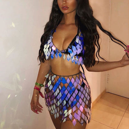 Two-piece sequined bra Sky blue One size - D&A