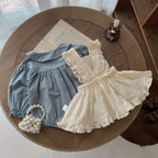 Infant Single-breasted Long Sleeve Small Plaid Romper Sling Small Overskirt - D&A