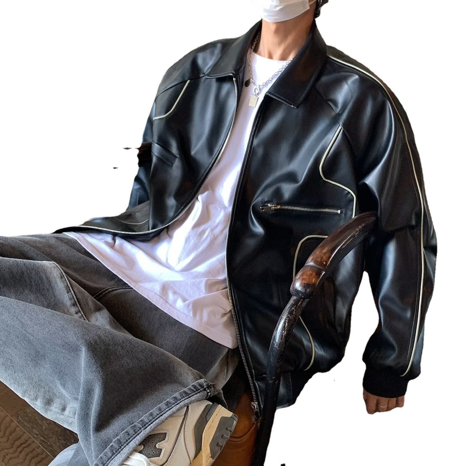 Retro Solid PU Leather Lapel Jackets For Men And Women - D&A