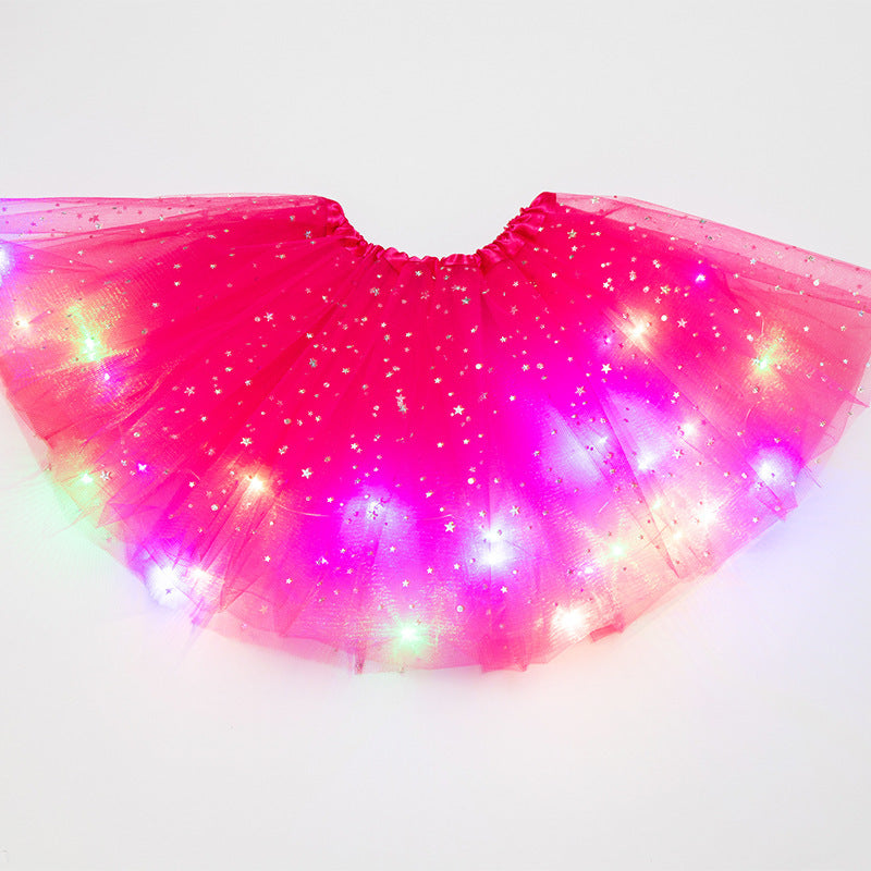Magical & Luminous LED Princess Halloween Tutu Skirt Sequins Shiny Skirt Rose red - D&A