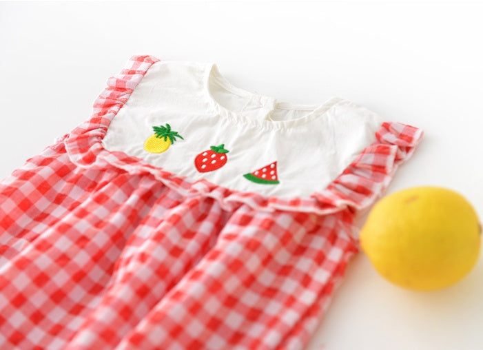 Baby plaid lace sleeves baby triangle romper baby kite clothes - D&A