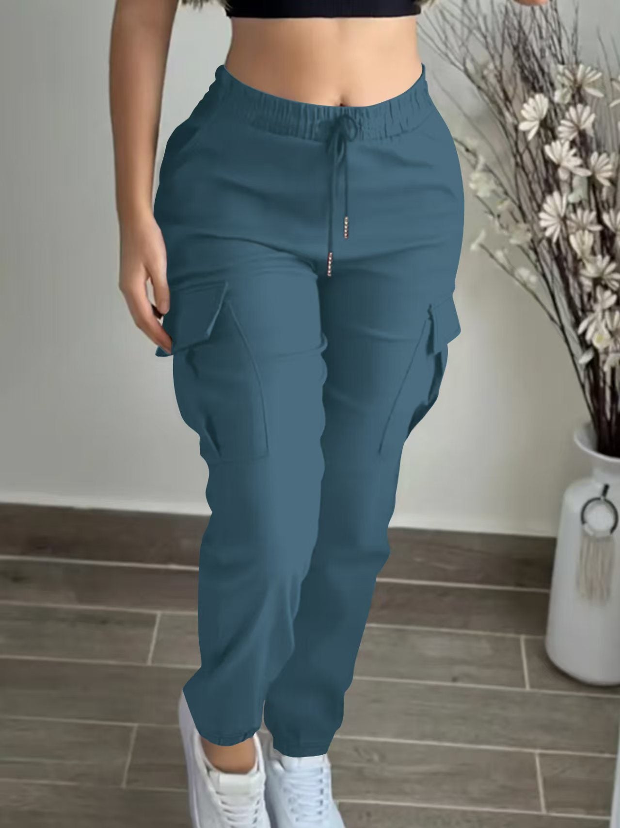 Mountaineering Fashion Drawstring Women's Leisure Cargo Trousers Peacock Blue - D&A