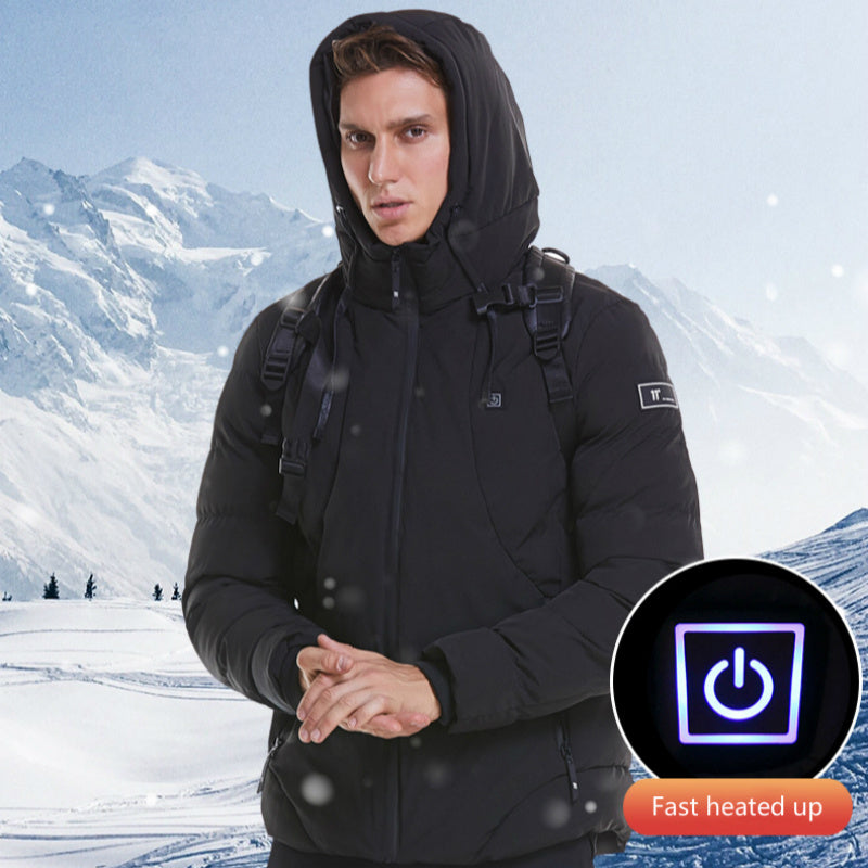 New Men Women Cotton Coat USB Smart Electric Heated Jackets Winter Thicken Down Hooded Outdoor Hiking Ski Clothing 7XL - D&A