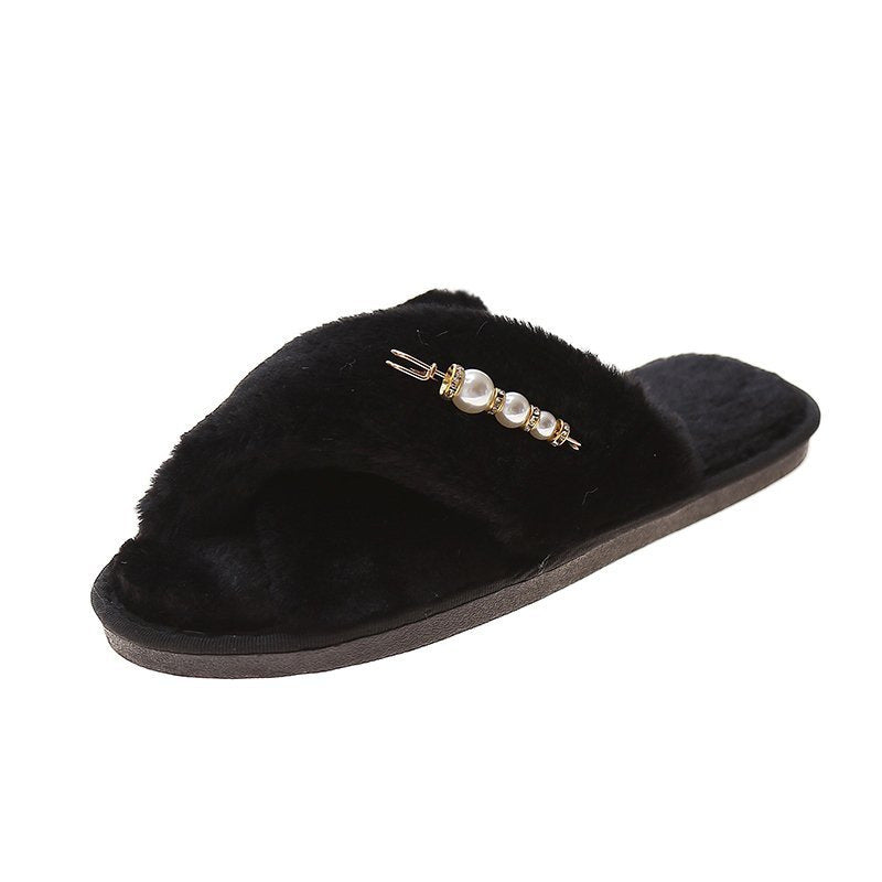 New Cross Cotton Slippers Home Casual Floor Slippers Black - D&A