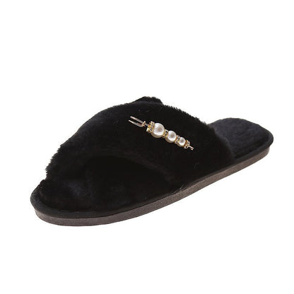 New Cross Cotton Slippers Home Casual Floor Slippers Black - D&A