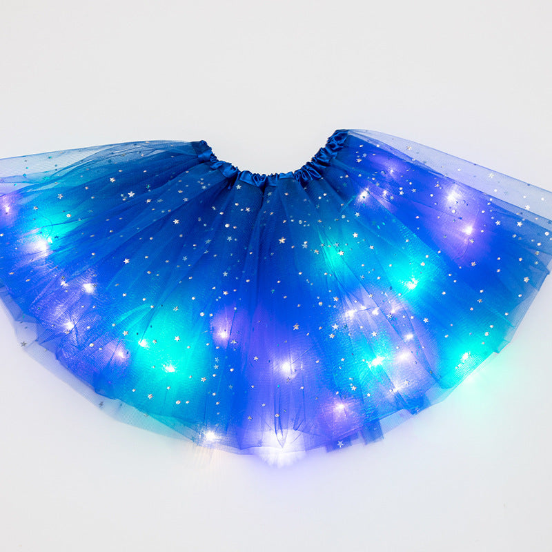 Magical & Luminous LED Princess Halloween Tutu Skirt Sequins Shiny Skirt Dark Blue - D&A