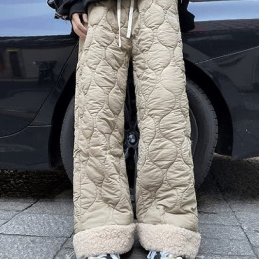 Winter Cotton-padded Waterproof Patchwork Lambskin Cotton Pants - D&A