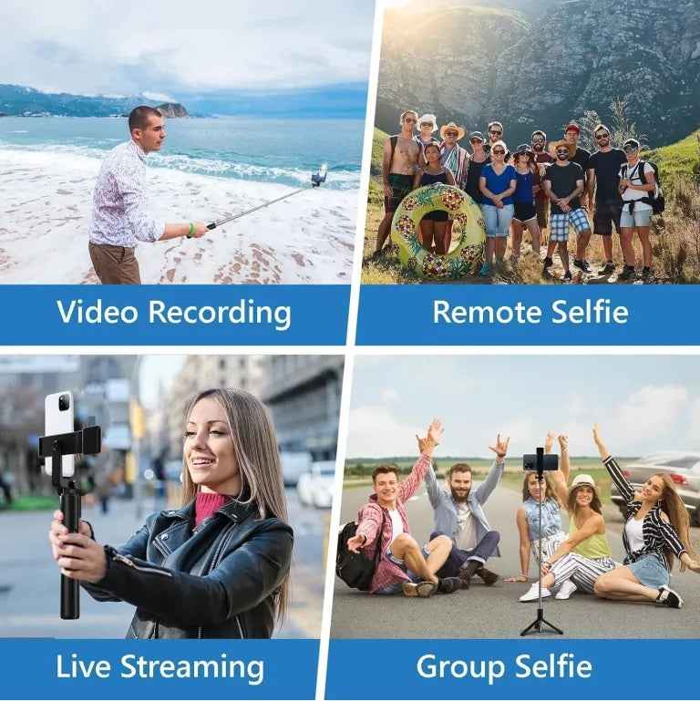 Action ProSelfie Stick with Tripod Stand,3 in1 Multifunctional design, Rechargable LED Light with Two Brighness Levels for Make up, Selfie, Vlogging & Photo Shoot, Selfie stick with Bluetooth Remote