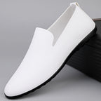 Men's Casual Leather Shoes Fashion Soft Gommino Low Top White - D&A