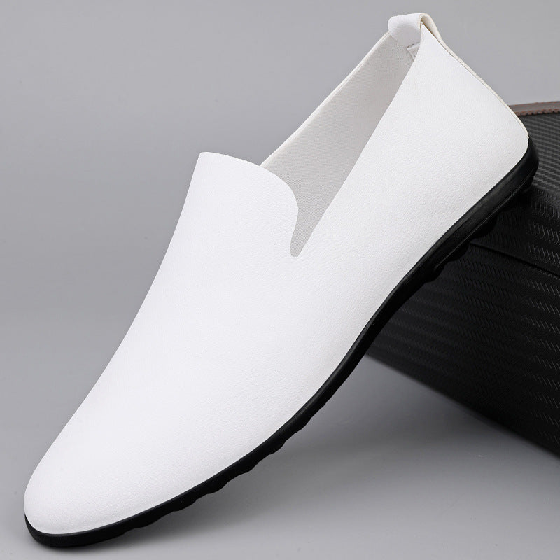 Men's Casual Leather Shoes Fashion Soft Gommino Low Top White - D&A
