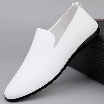 Men's Casual Leather Shoes Fashion Soft Gommino Low Top White - D&A