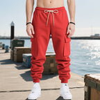 Loose Leisure Sports Men's Multi-pocket Workwear Trousers Red - D&A
