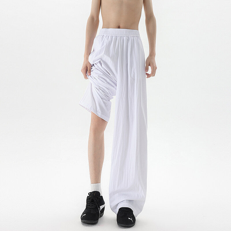 Basamine Ice Silk Drooping Curtain Lazy Men's Summer Mopping Wide-leg Casual Pants White - D&A
