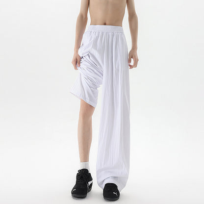 Basamine Ice Silk Drooping Curtain Lazy Men's Summer Mopping Wide-leg Casual Pants White - D&A