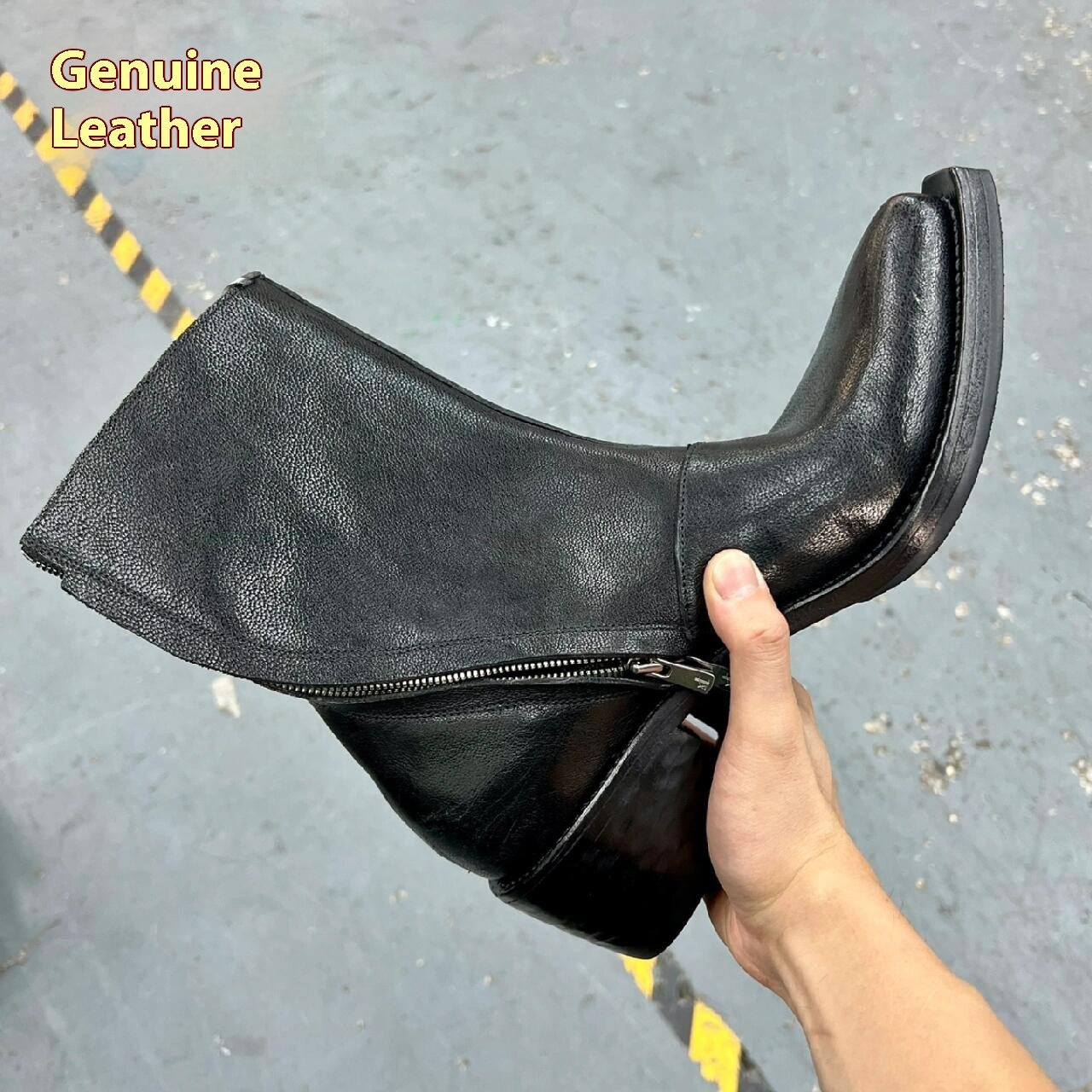 British Wizard Retro Spiral Oblique Zipper Martin Boots Leather Black - D&A