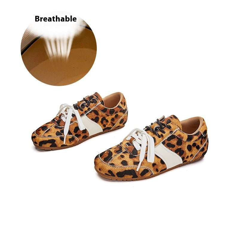 Women's Casual All-match Horse Fur White Shoes Leopard Print - D&A