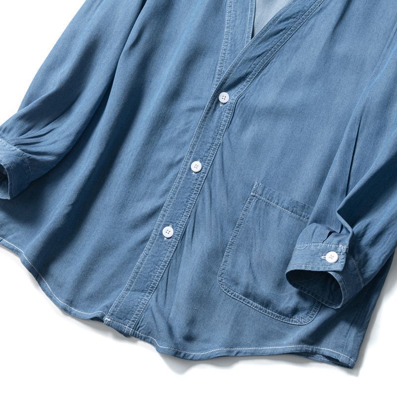 Men Three-quarter Sleeve Trendy Loose V-neck Casual Denim Coat - D&A
