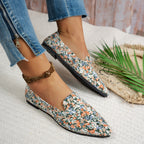 Printed Shallow Mouth Pointed Flat Large Size Women's Shoes - D&A