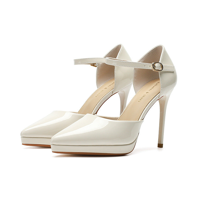 Pointed-toe Waterproof Platform Hollow 10 5cm Women's High Heels Beige - D&A