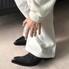 Black Retro Unisex Small Leather Shoes With Height Increase - D&A