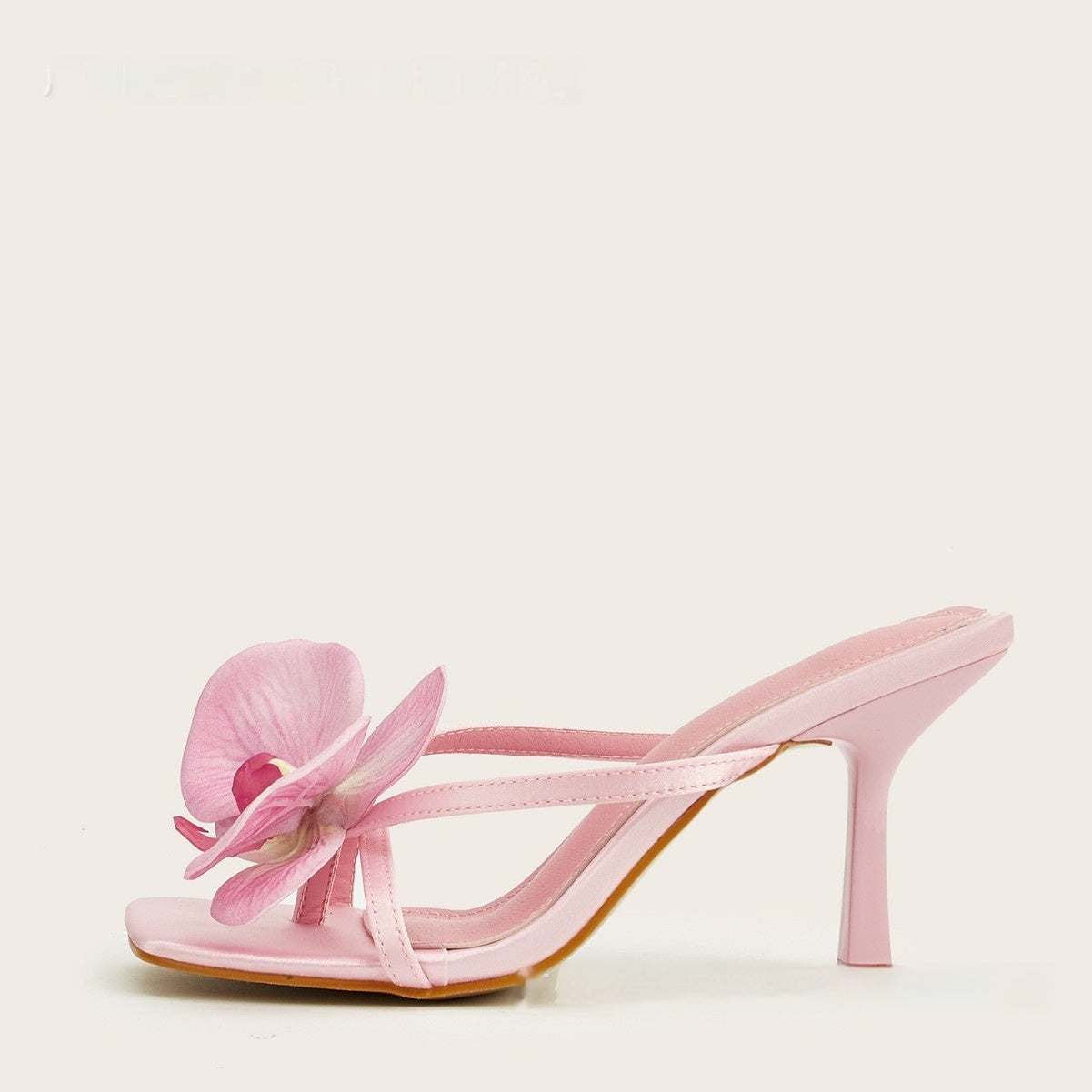 Spring And Summer Meiko Flower Decorative Flip-toe Square Toe High Heel Sandals - D&A