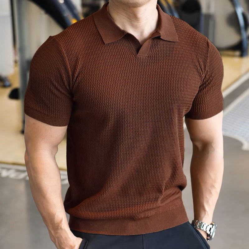 Men's Button Henry Collar Sports Polo Shirt Caramel - D&A