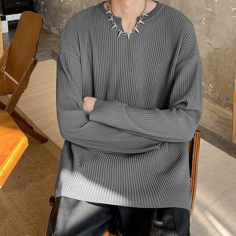 Plus Size Striped Texture Draping Solid Color - D&A