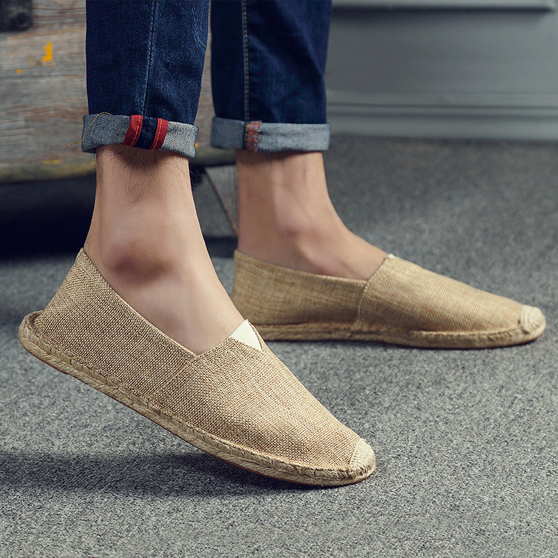 Retro Low-top Ramie Sole Shoes Sweat-absorbent Breathable Lazy Cloth Shoes Dark Brown - D&A