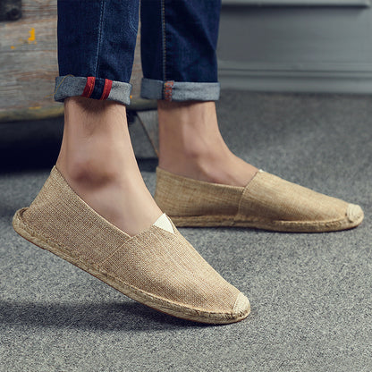 Retro Low-top Ramie Sole Shoes Sweat-absorbent Breathable Lazy Cloth Shoes Dark Brown - D&A