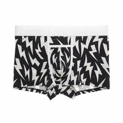 Men's Pocket Underwear Boxer Pure Cotton Digital Printing Soft And Colorfast Black And White Lightning - D&A