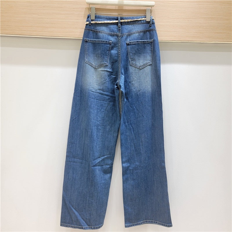 Lace Stitching Rhinestone Jeans - D&A