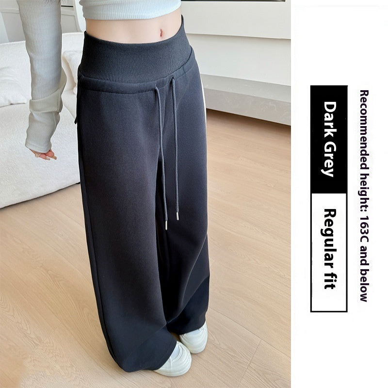 Loose Drooping Straight-leg Pants Sweatpants High Waist Slimming American Wide Leg Pants Conventional Dark Gray - D&A