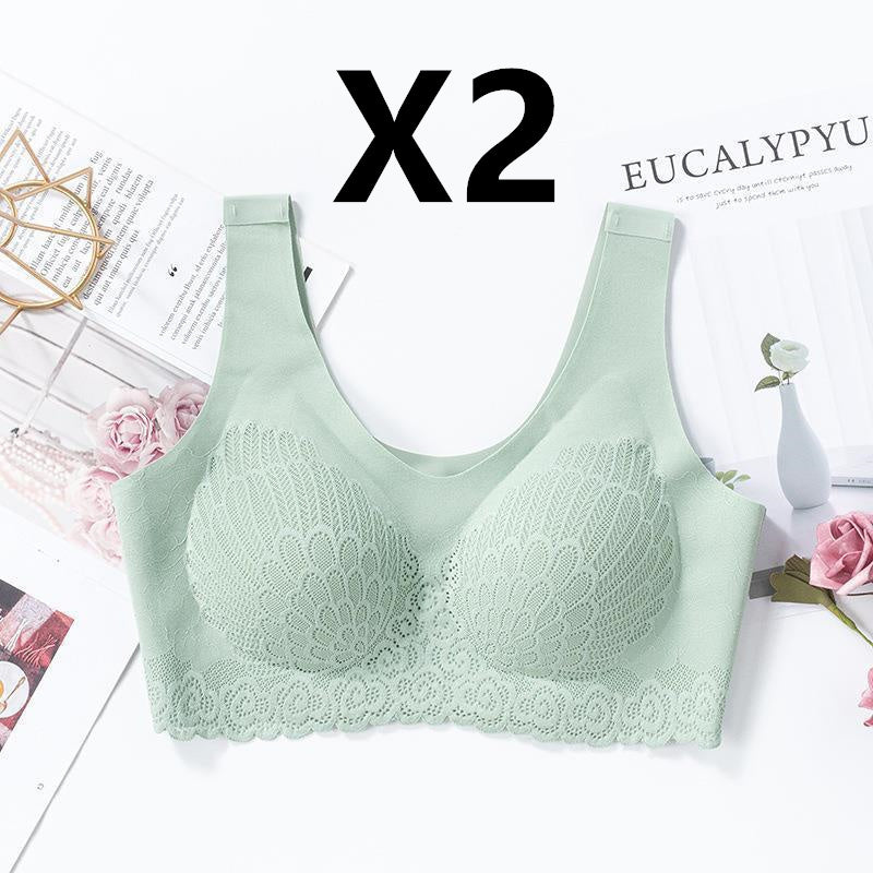No Steel Ring Bra, Maintenance Latex Lace Bra, Women's Underwear green 2PCS - D&A