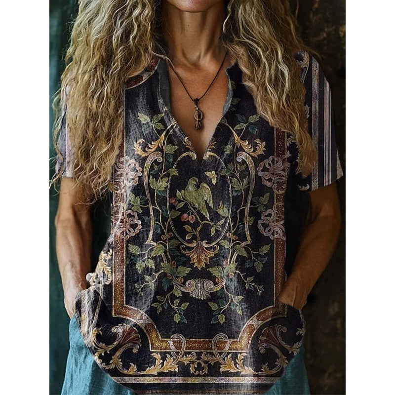 3D Printed Women's Spring And Summer Loose V-neck Short Sleeve Top XKTX02 SX2685 - D&A