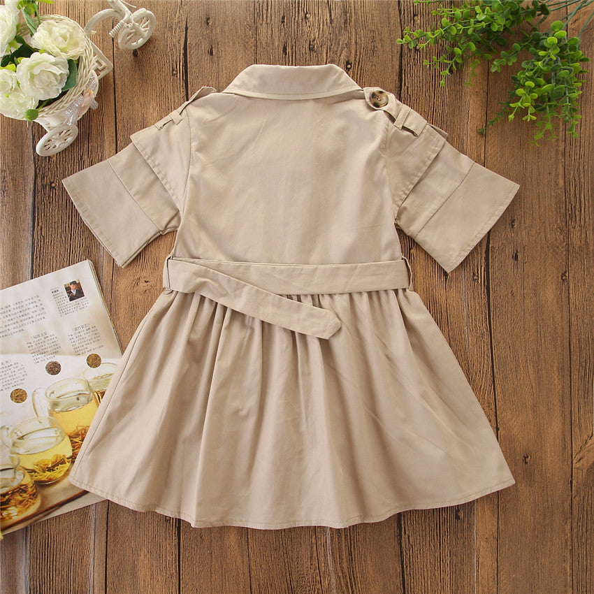 Kids Summer Clothing Beige Korean Style Children Shirt Girls' Dress Medium And Large Children's Dress Children Shirt - D&A