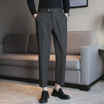 Straight Retro Brown Elastic Slim Fit Brown Casual Pants Dark Gray M2 Nine Points - D&A