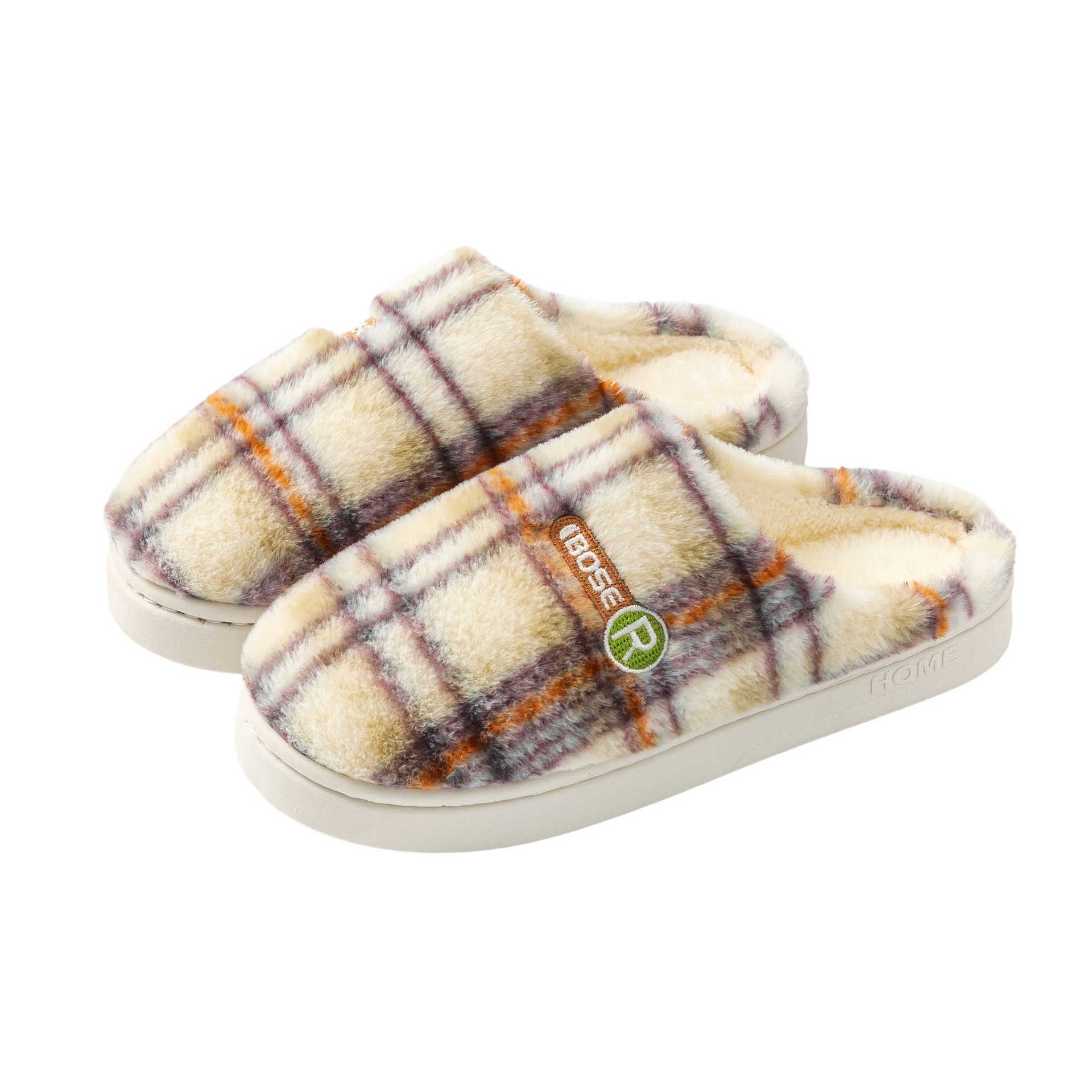 Women's Home Plush Warm Non-slip Plaid Cotton Shoes - D&A