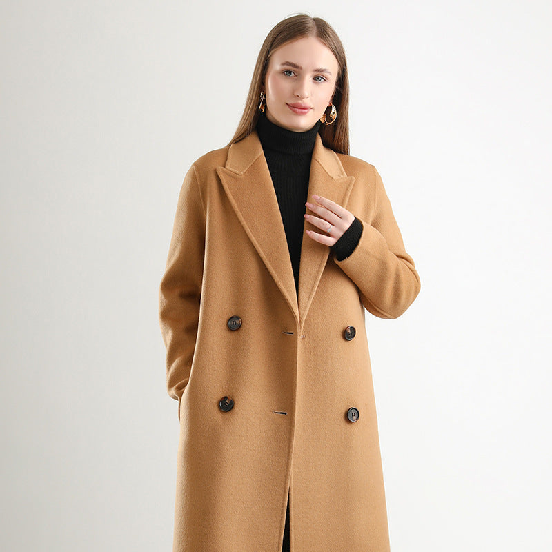 Women's Mid-length Woolen Wool Overcoat Coat - D&A