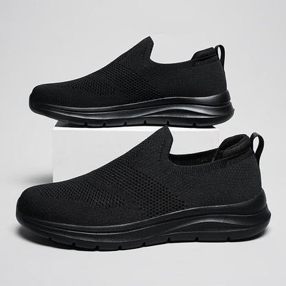 Sports Men's Extra Large Size Slip-on Mesh Flying Woven Light Casual Shoes Black - D&A
