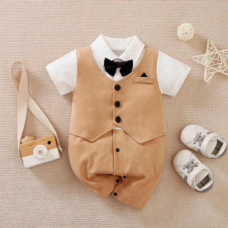 Baby Boy Gentleman Jumpsuit Baby Autumn Clothing Khaki - D&A