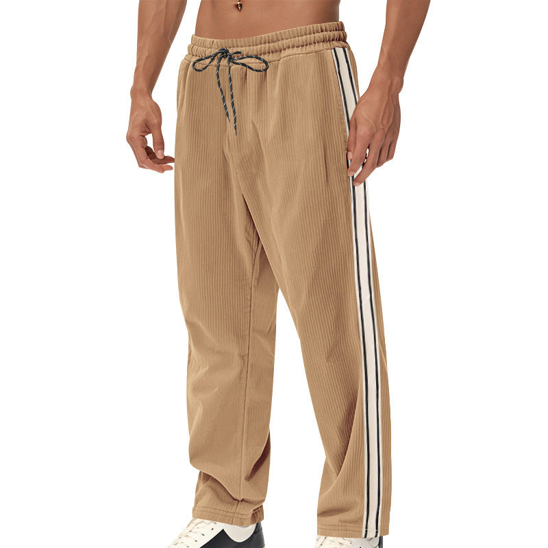 Men's Simplicity Side Stripe Leisure Loose Track Pants Khaki - D&A