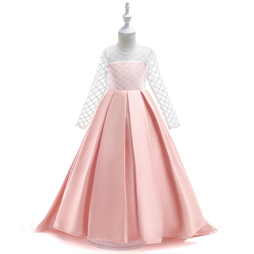 Mesh Long Sleeve Trailing Girls' Dress Pink - D&A