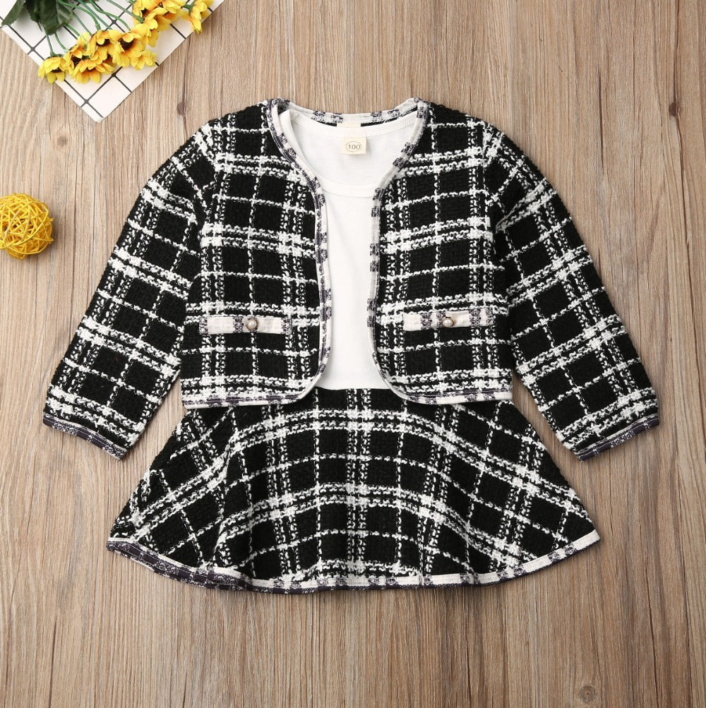 Long-sleeved Dresses Two-piece Children's Baby Small Incense Wind Suit Black - D&A
