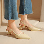Women's Chunky Heel Low Heel Pointed Leather Stitching Fashion Sandals - D&A