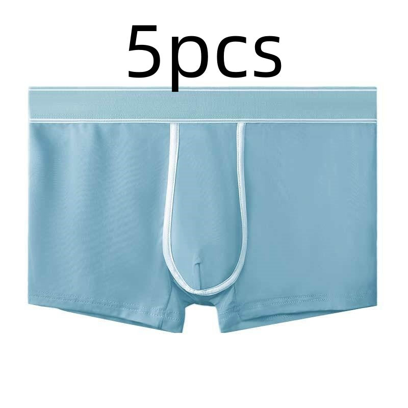 Men's Ice Silk Antibacterial Ultra Thin Sexy Transparent Boys Sports Underwear Medium blue 5pcs - D&A
